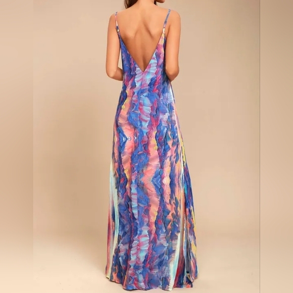 Lulus Flying Watercolors Royal Blue Watercolor Print Sheath Maxi Dress, Size XS - Picture 4 of 13